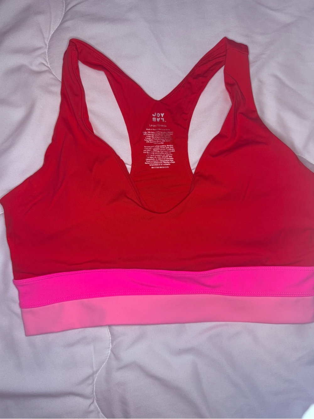 JoyLab Red Sports Bra with Hot Pink and Light Pink Band